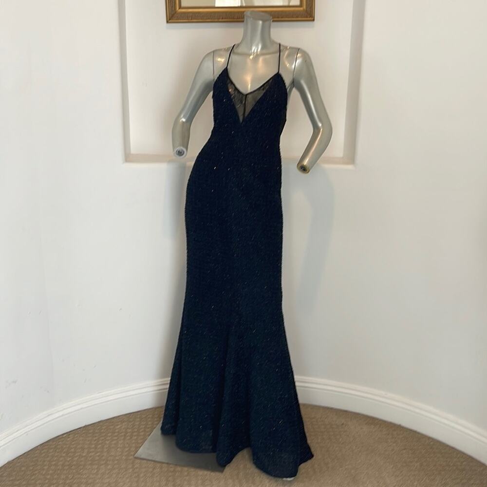 NBD Lace Insert Maxi  Textured Dress Blue  Cocktail Party Size 4 NWOT